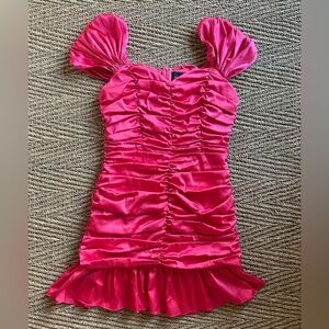 Do + Be Ruched Ruffle Hem Short Sleeve Mini Dress Pink Size Medium